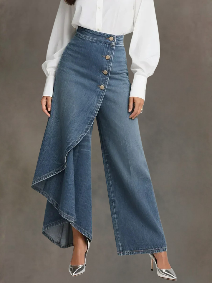 Women's High-Waisted Wide Jeans – Casual Comfortable Denim Pants