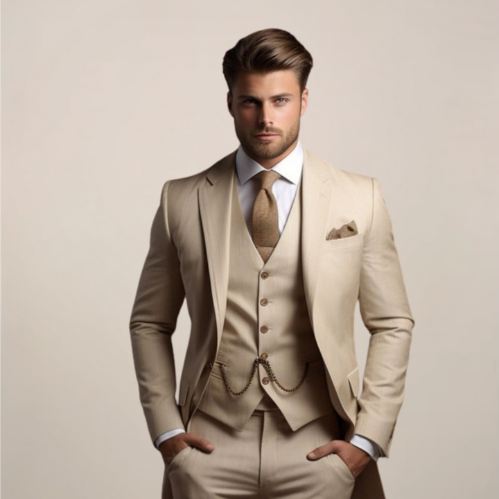 Optimized Title: Herren Grauer Slim Fit Dreiteiliger Anzug aus Strapazierfähigem Material für Hochzeiten 0