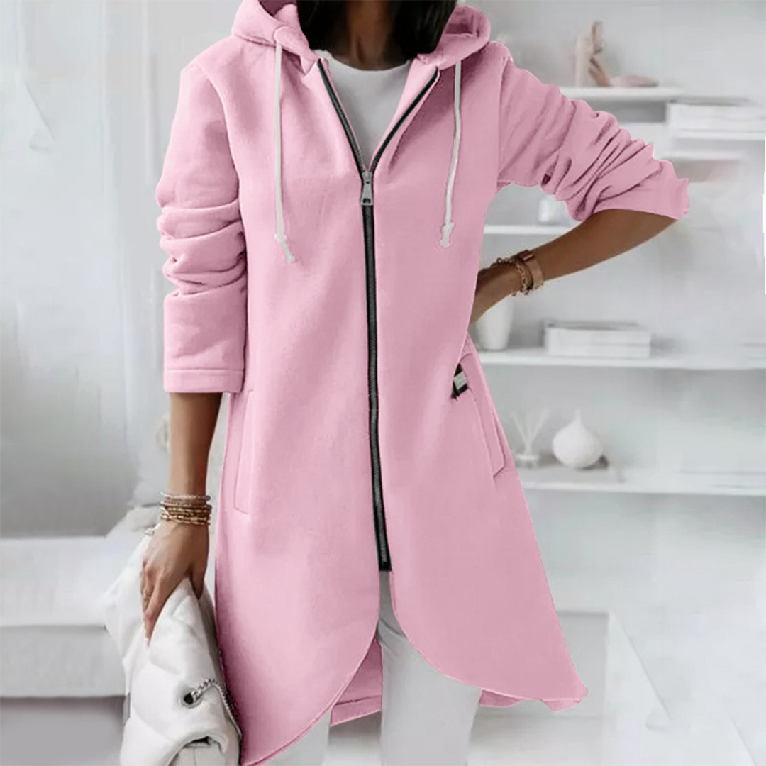 Long women's hoodie with zipper & hood – figure-flattering