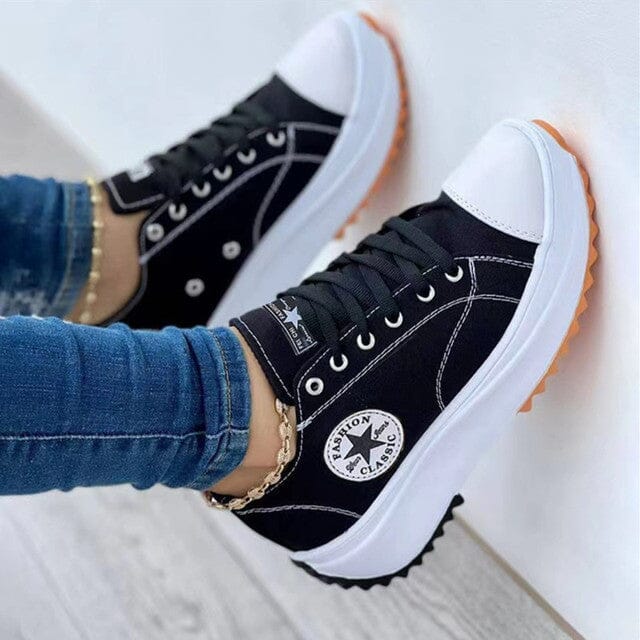 Damskie sneakersy Star Patch na platformie z sznurowaniem – swobodne masywne tenisówki z płótna
