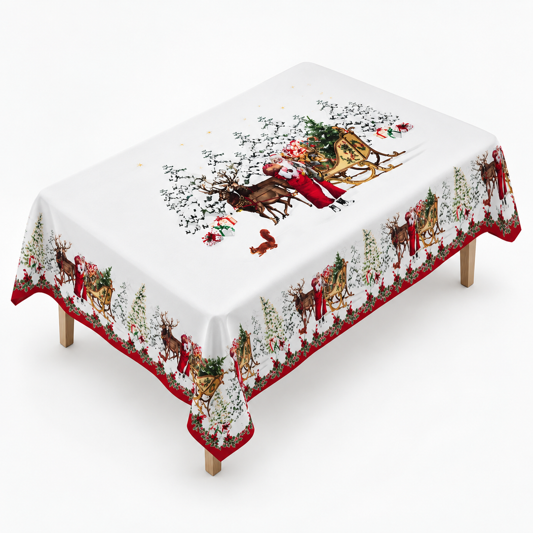 Holly Hearth | Weihnachts-Tischdecke mit Rote-Schleifen-Druck