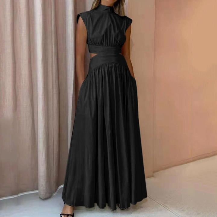 Robe Maxi Femme – Polyester – Sans Manches avec Col Haut – Élégante pour l'Été