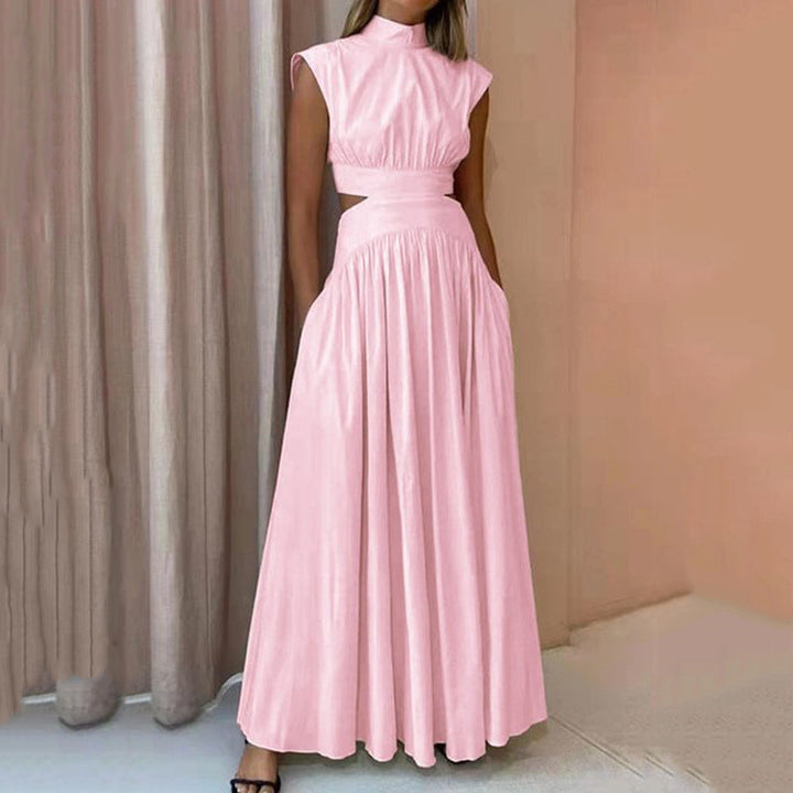 Robe Maxi Femme – Polyester – Sans Manches avec Col Haut – Élégante pour l'Été