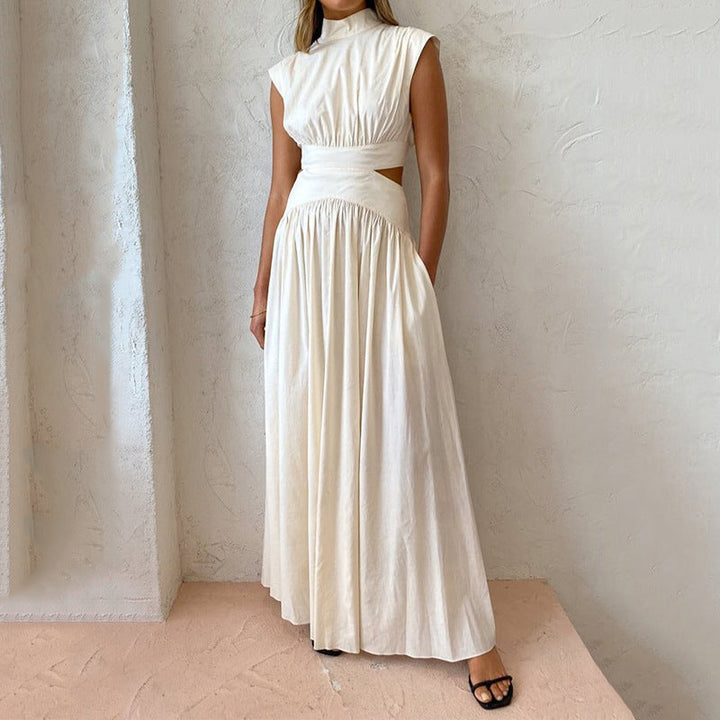 Robe Maxi Femme – Polyester – Sans Manches avec Col Haut – Élégante pour l'Été