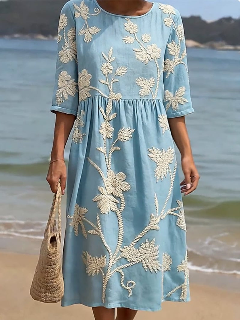 Women's Loose Floral Summer Midi Dress – Lightweight Casual Dress