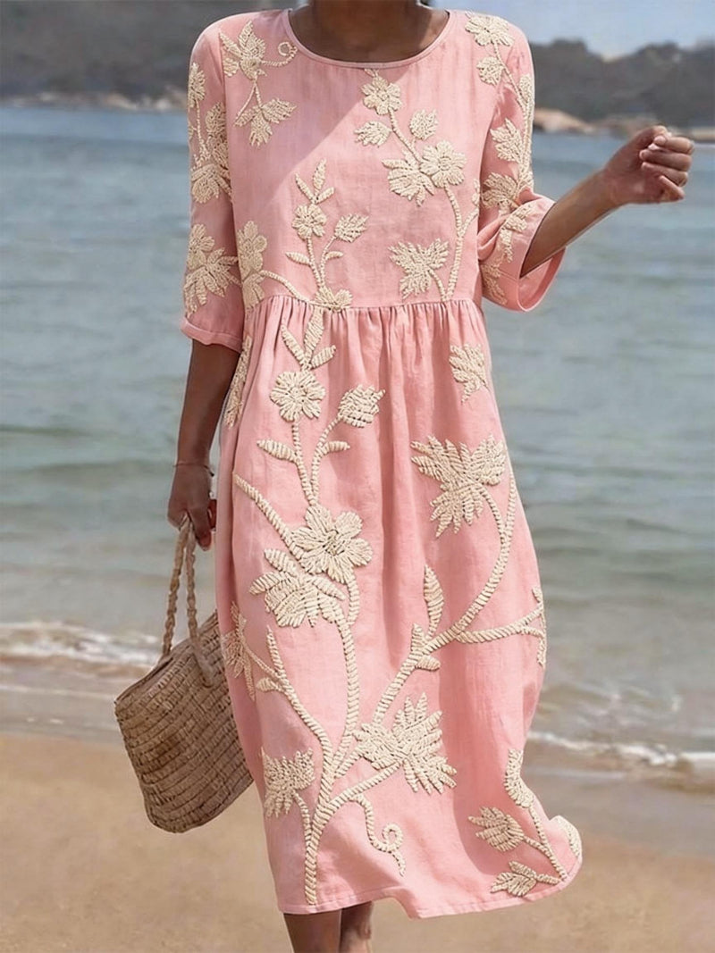 Women's Loose Floral Summer Midi Dress – Lightweight Casual Dress