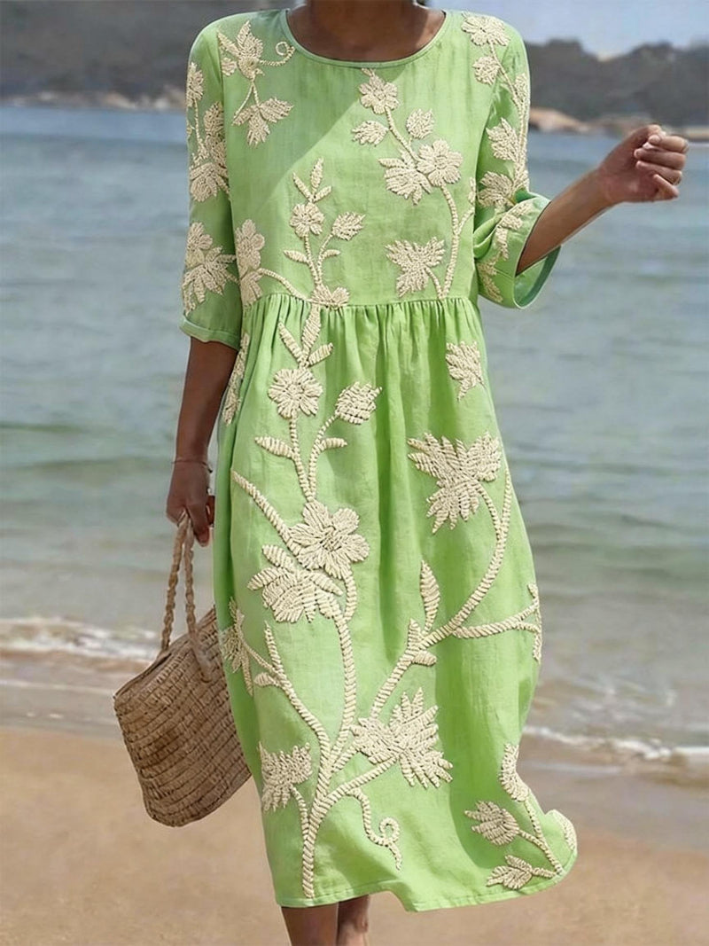 Women's Loose Floral Summer Midi Dress – Lightweight Casual Dress