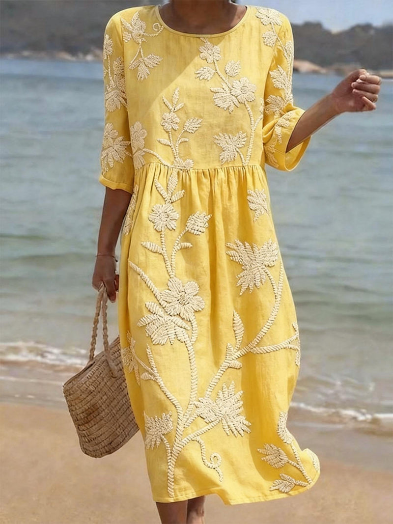 Women's Loose Floral Summer Midi Dress – Lightweight Casual Dress