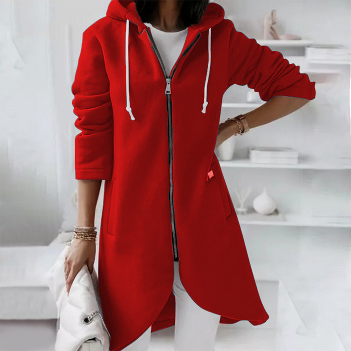 Long women's hoodie with zipper & hood – figure-flattering