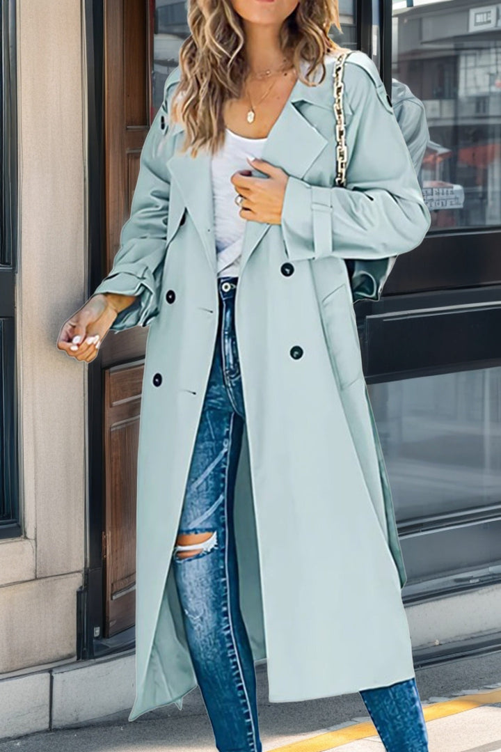 Long Women's Trench Coat – Double-Breasted, Fitted & Breathable – Elegant