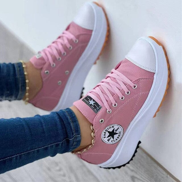 Damskie sneakersy Star Patch na platformie z sznurowaniem – swobodne masywne tenisówki z płótna