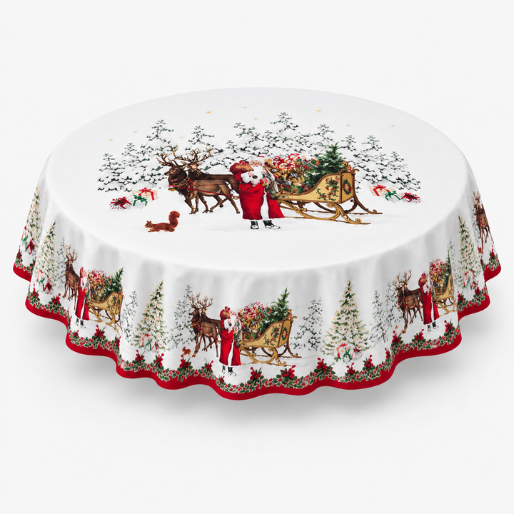 Holly Hearth | Weihnachts-Tischdecke mit Rote-Schleifen-Druck