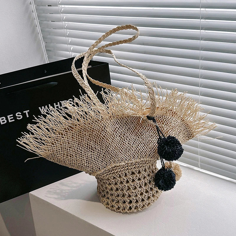 Large Straw Bag Women – Handmade Beach Bag Summer Shopper