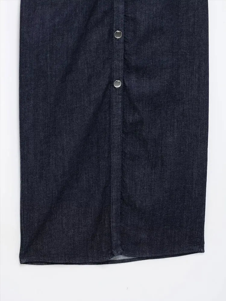 Robe midi pour femmes en denim avec patte de boutonnage et ceinture à la taille – robe d'été décontractée et chic