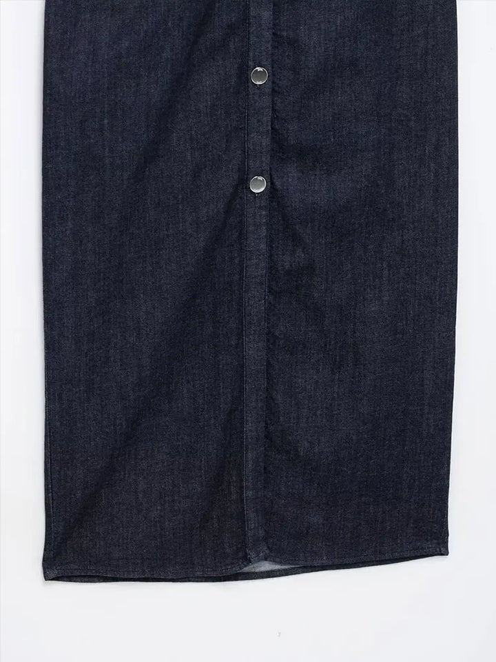 Robe midi pour femmes en denim avec patte de boutonnage et ceinture à la taille – robe d'été décontractée et chic