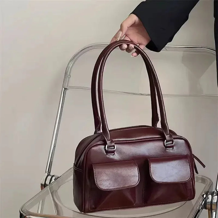 Vintage straw beach bag with vegan leather