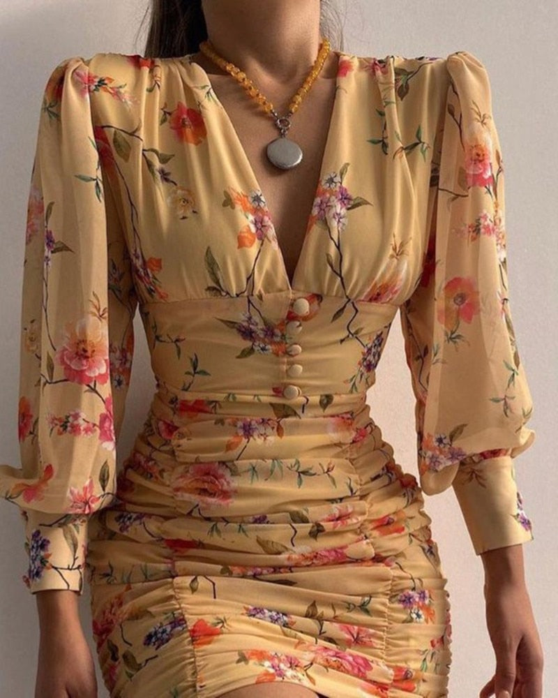 Summer mini dress with puff sleeves – Elegant casual fashion