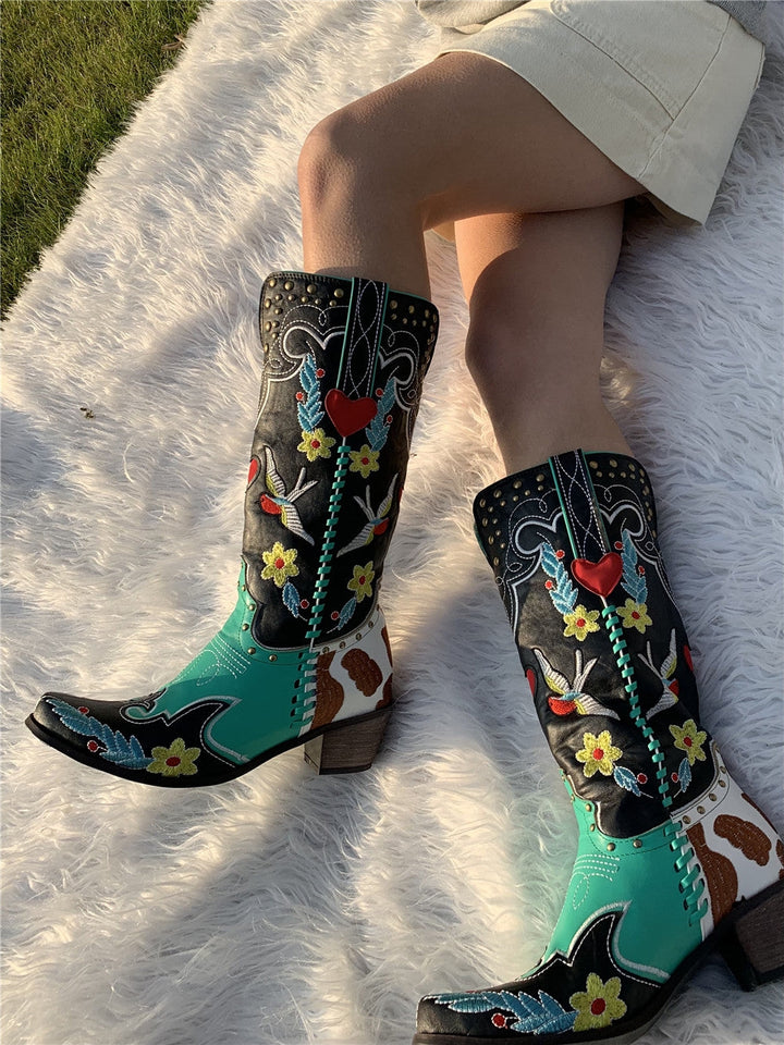 Women's Cowboy Boots Black – Western Style with Block Heel