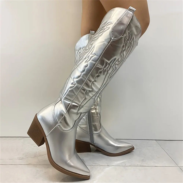 Women's cowboy boots knee-high - vegan leather - western look