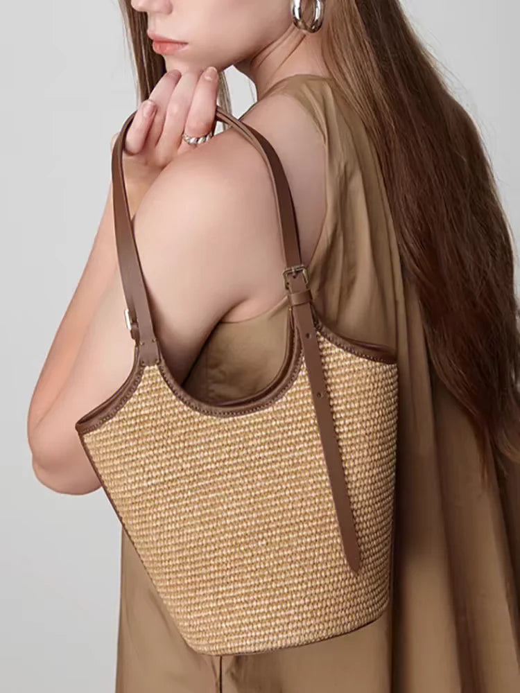 Boho Rattan Beach Bag Women – Handmade Shoulder Bag Summer