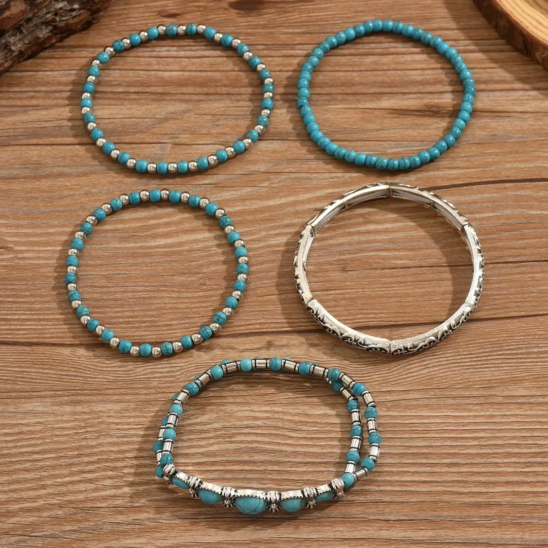 Damen Elegantes Mehrreihiges Türkis Perlenarmband – Layer Armband