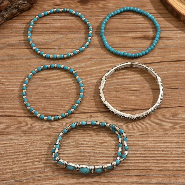 Damen Elegantes Mehrreihiges Türkis Perlenarmband – Layer Armband