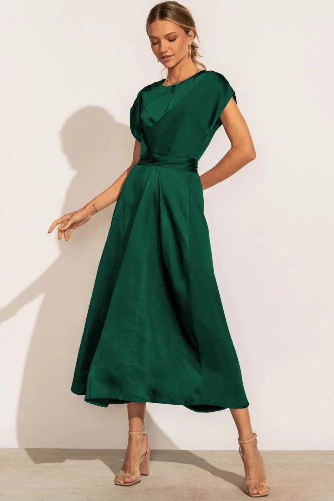 Damen Midikleid – Satin – Eleganter Schnitt mit Wasserfallausschnitt