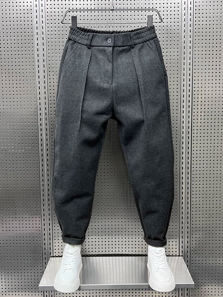 Dark Gray Men's Trousers With Pleats – Elegant Tailored Office Pants