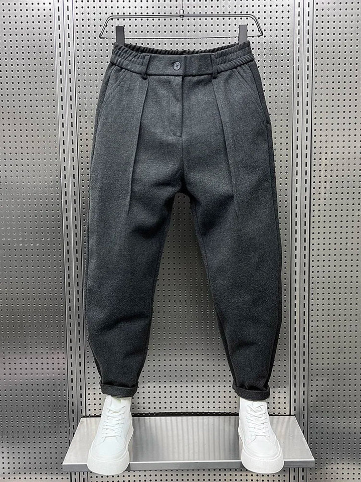 Dark Gray Men's Trousers With Pleats – Elegant Tailored Office Pants