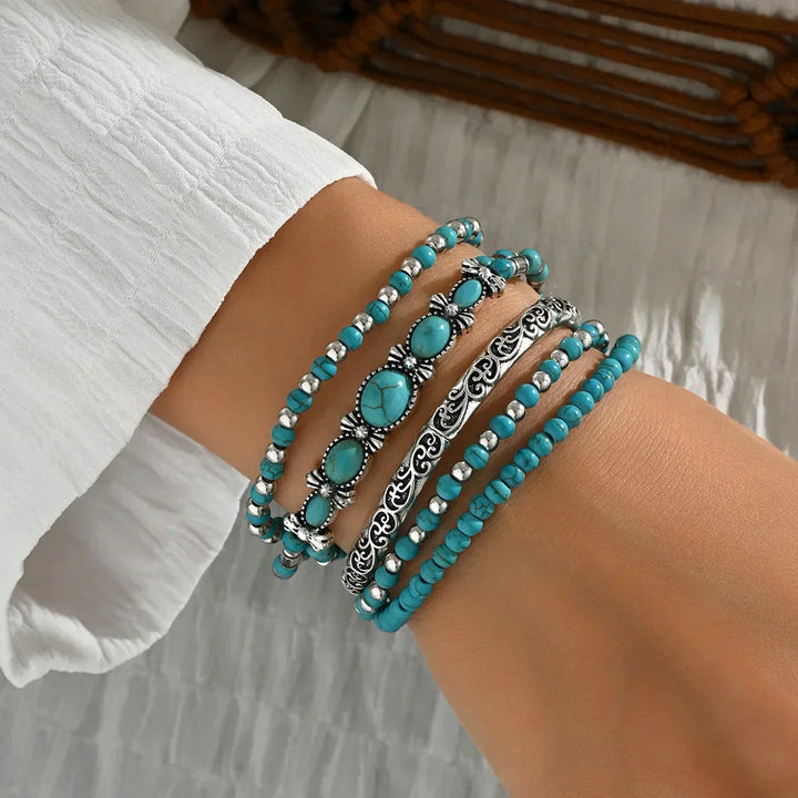 Damen Elegantes Mehrreihiges Türkis Perlenarmband – Layer Armband