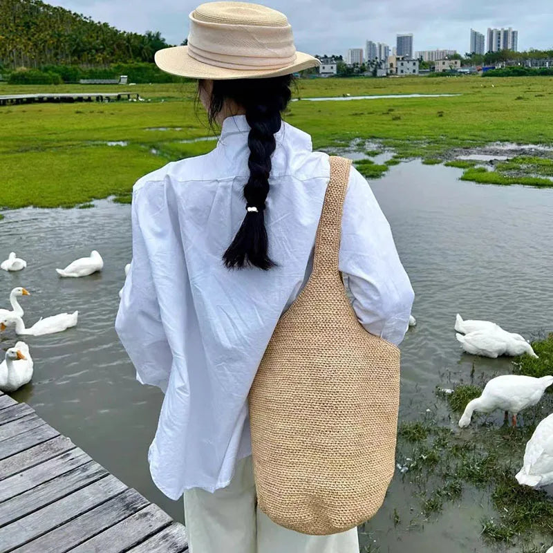 Luxury Straw Bag Women – Large Handmade Beach Bag with Zipper
