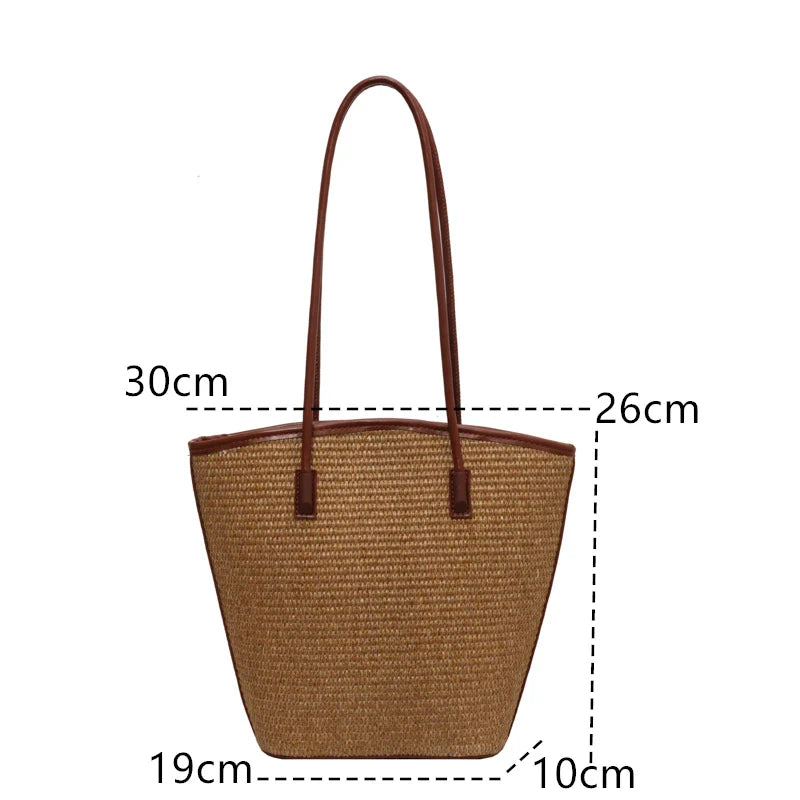 Straw bag women – Handmade beach bag with leather handles & zipper
