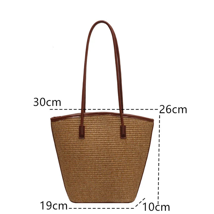 Straw bag women – Handmade beach bag with leather handles & zipper
