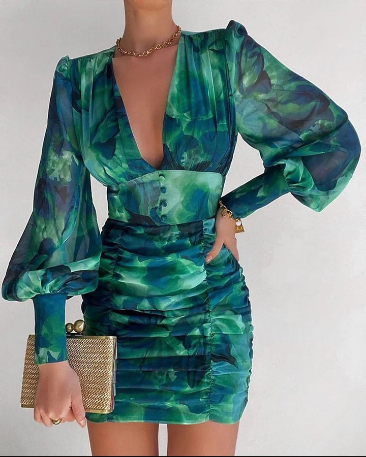 Summer mini dress with puff sleeves – Elegant casual fashion