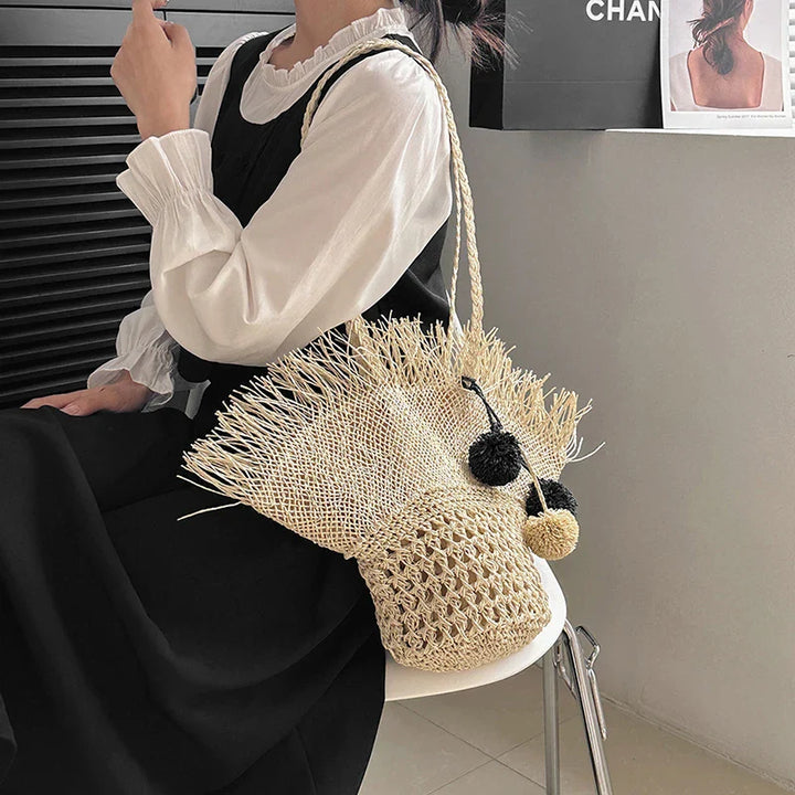 Large Straw Bag Women – Handmade Beach Bag Summer Shopper