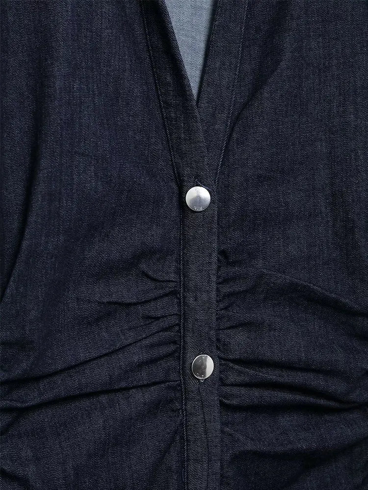 Robe midi pour femmes en denim avec patte de boutonnage et ceinture à la taille – robe d'été décontractée et chic