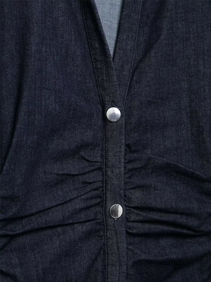 Robe midi pour femmes en denim avec patte de boutonnage et ceinture à la taille – robe d'été décontractée et chic