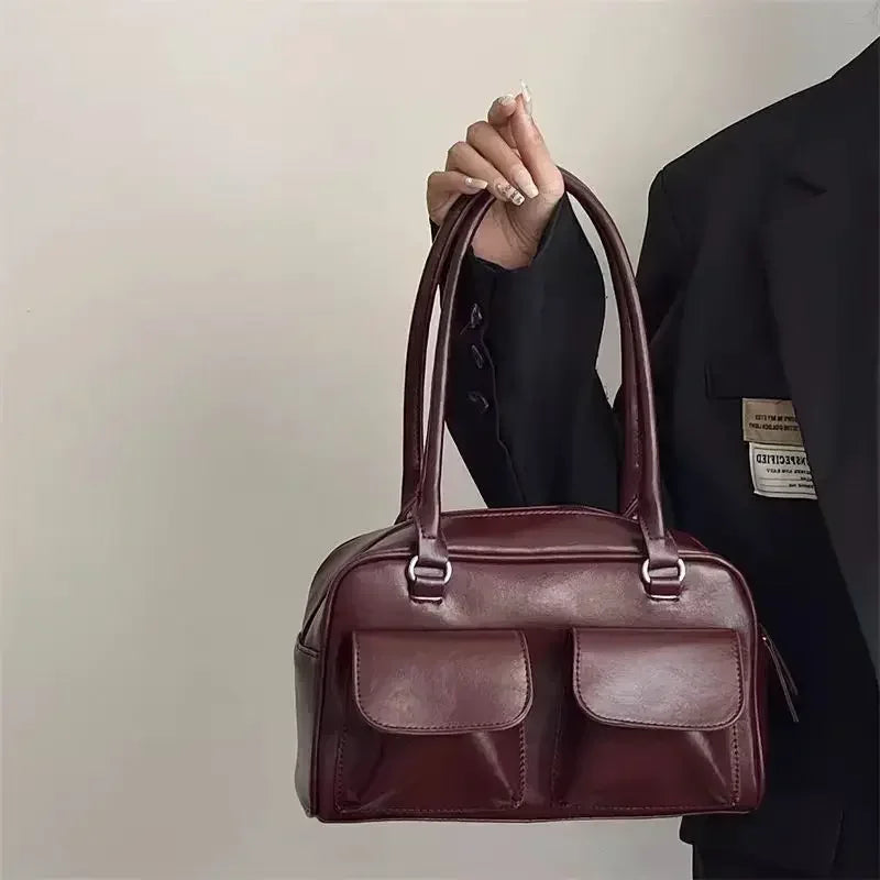 Vintage straw beach bag with vegan leather