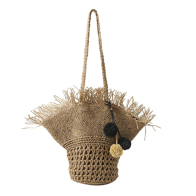 Large Straw Bag Women – Handmade Beach Bag Summer Shopper