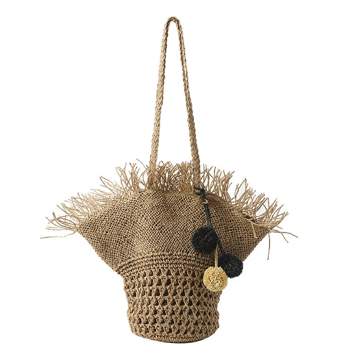 Large Straw Bag Women – Handmade Beach Bag Summer Shopper