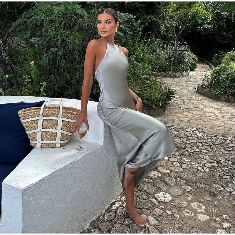 Sleeveless elegant maxi dress with open back