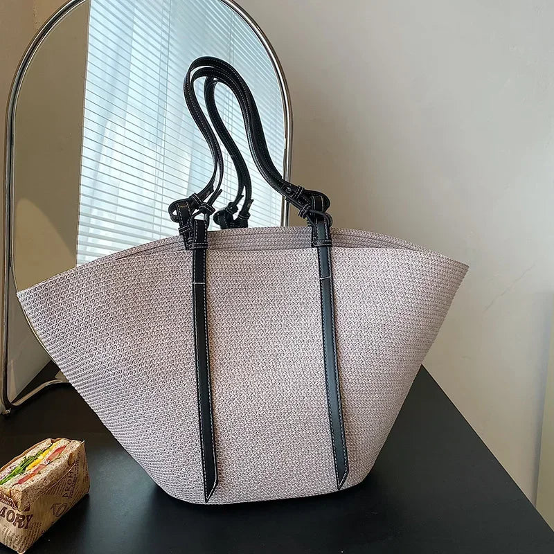 Luxury Boho Straw Bag Women – Handmade Beach Bag with Vegan Leather
