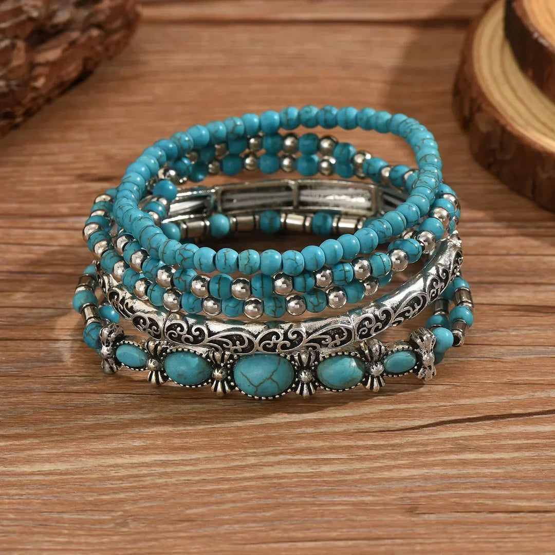 Damen Elegantes Mehrreihiges Türkis Perlenarmband – Layer Armband