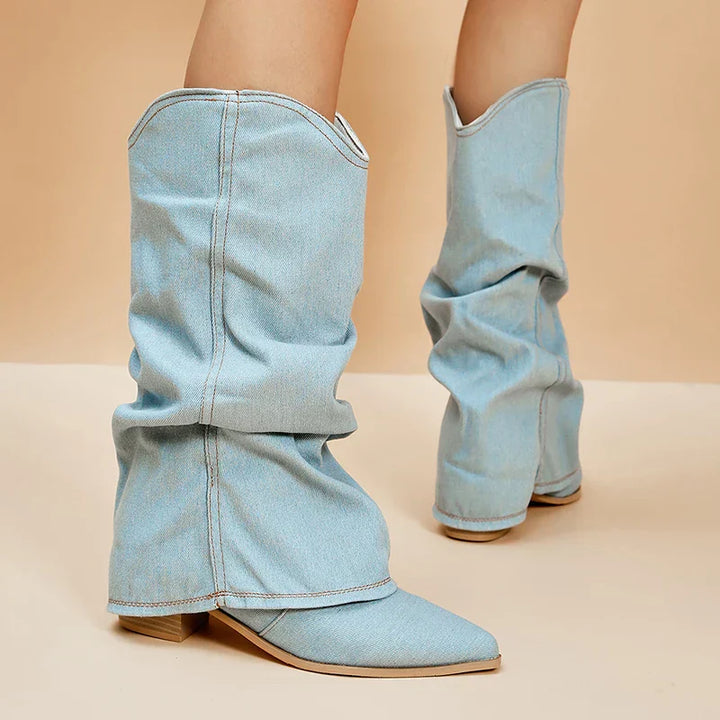 Women's denim boots with block heel