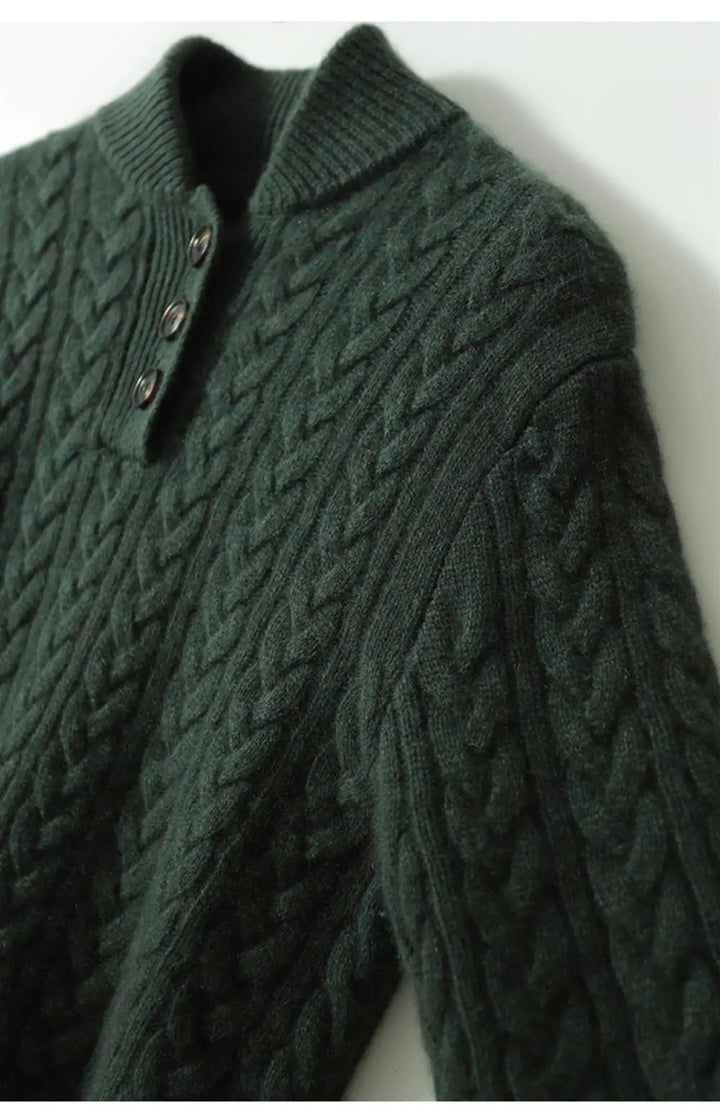 Pull pour femme en maille torsadée, col boutonné, coupe droite