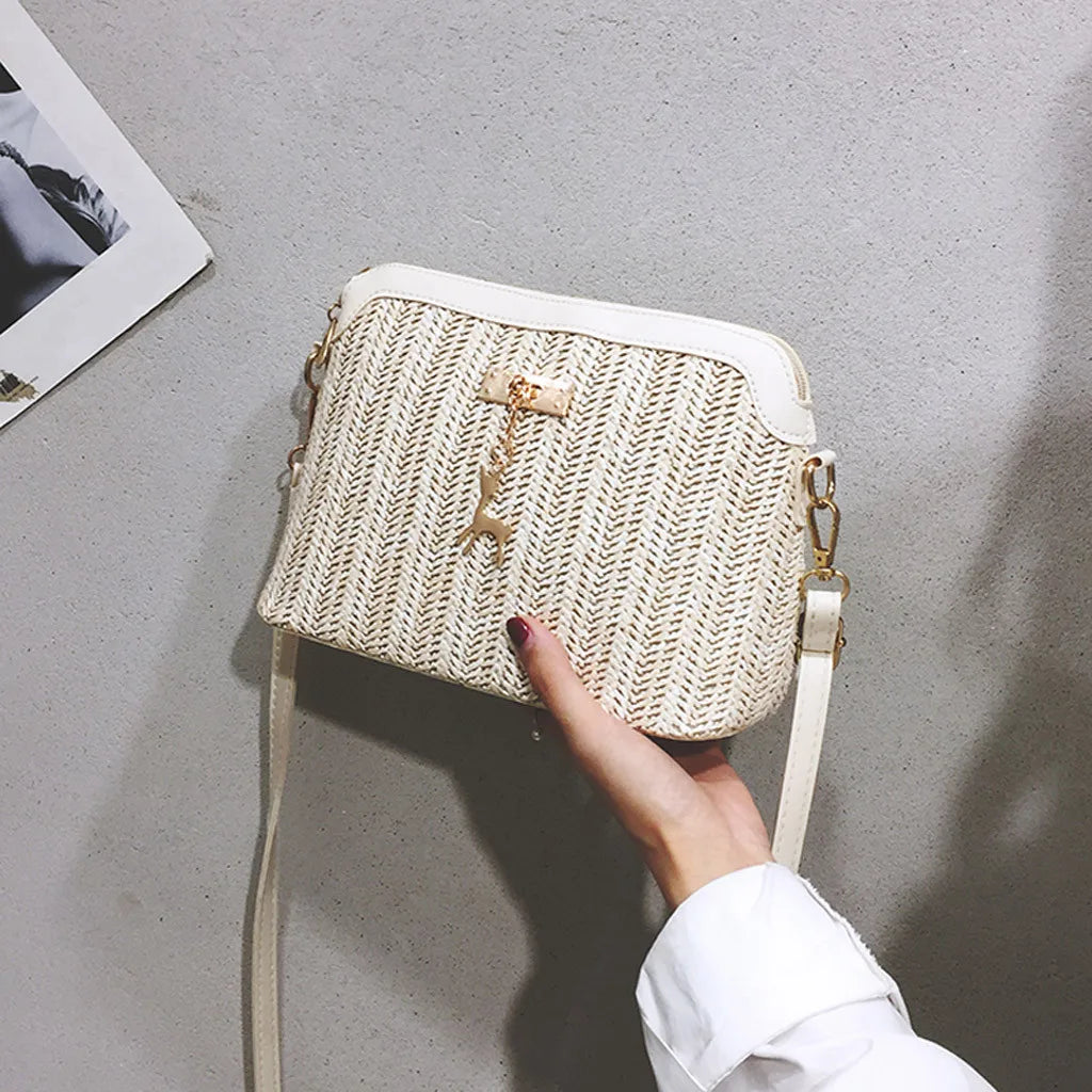 Boho Straw Shoulder Bag Women – Handmade Crossbody Bag Summer 2025