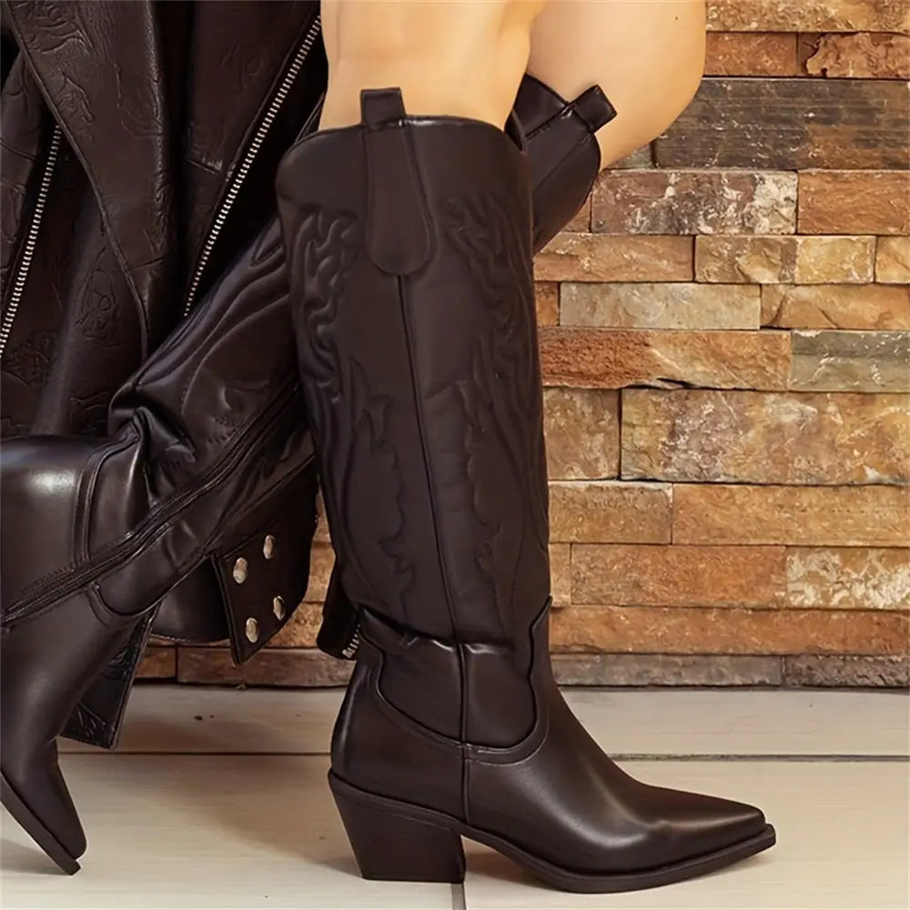 Women's cowboy boots knee-high - vegan leather - western look