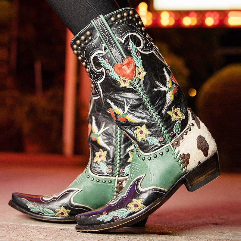 Women's Cowboy Boots Black – Western Style with Block Heel