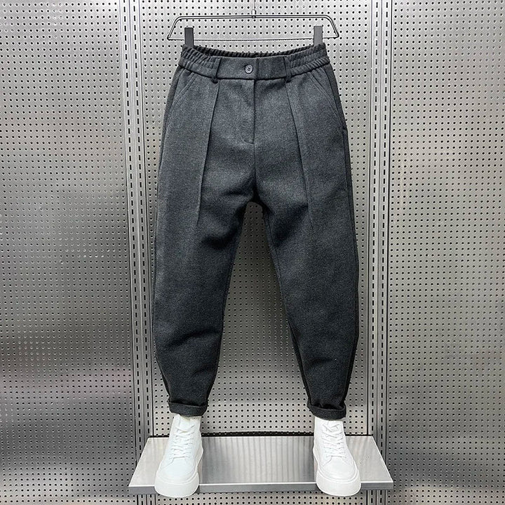Dark Gray Men's Trousers With Pleats – Elegant Tailored Office Pants