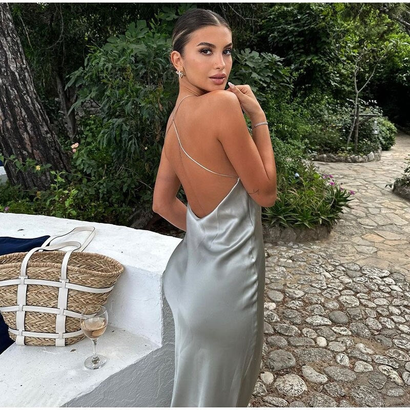 Sleeveless elegant maxi dress with open back